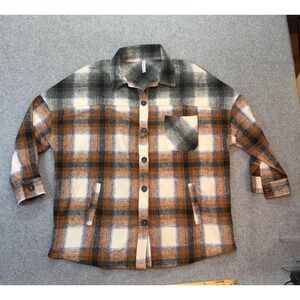 Zenana Womens Shacket Flannel Plaid Green Rust Recycled Poly XL Oversized Pocket